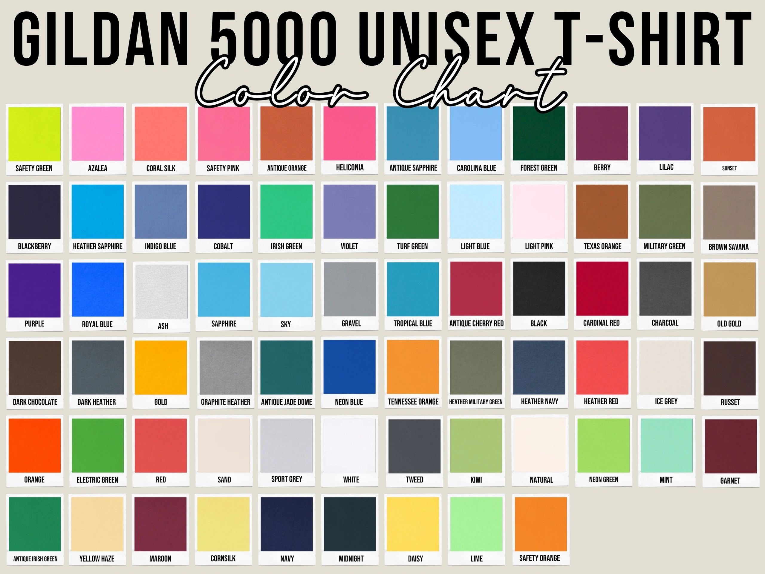 Gildan 5000 Color Chart