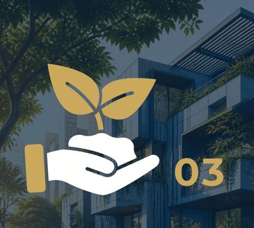 Main verte stylisée sur une main avec arrière-plan d'immeuble.