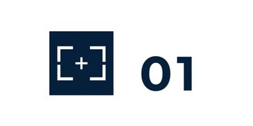 Logo "01" avec un cadre et un plus.