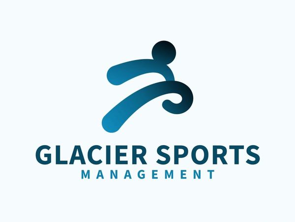 Logo of Glacier Sports Management with a dynamic athlete figure.