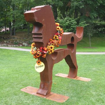 Big Dog, Steel Dog, Metal sculpture, Dale Rogers, Bone cutout, public art exhibition, temporary art