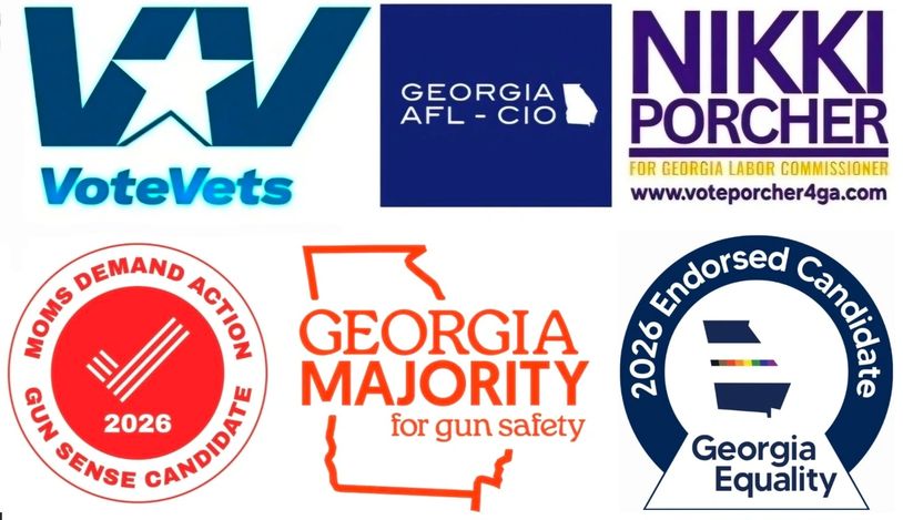 Logos supporting Georgia political candidates and causes.