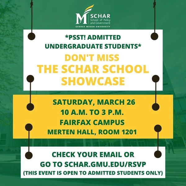 Social media graphic to promote the admitted undergraduate student event hosted by the Schar School.