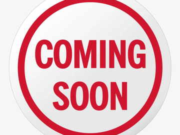 Red "COMING SOON" text on a white circular background.