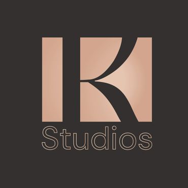 IK Studios logo with elegant design in beige and black.