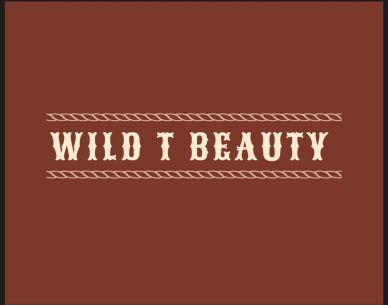 Logo for Wild T Beauty with rustic design on brown background.