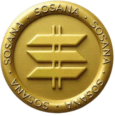 Gold coin with the word SOSANA and a unique symbol in the center.