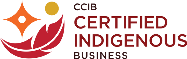 Logo of CCIB Certified Indigenous Business with symbolic design.