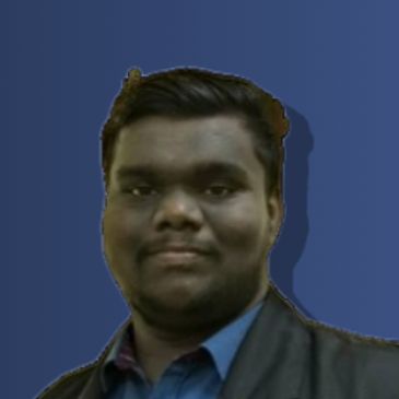 Portrait of a man in a dark suit against a blue background.
