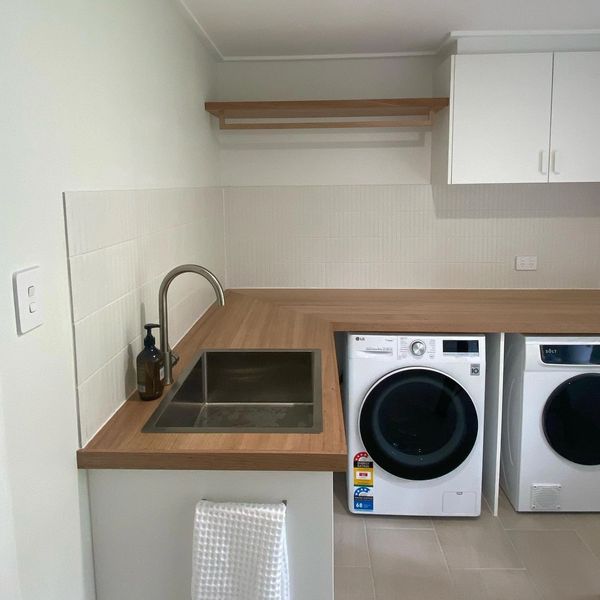Renovated Laundry with custom Tasmanian Oak benchtop