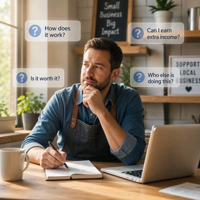 Business owner reviewing information at desk.