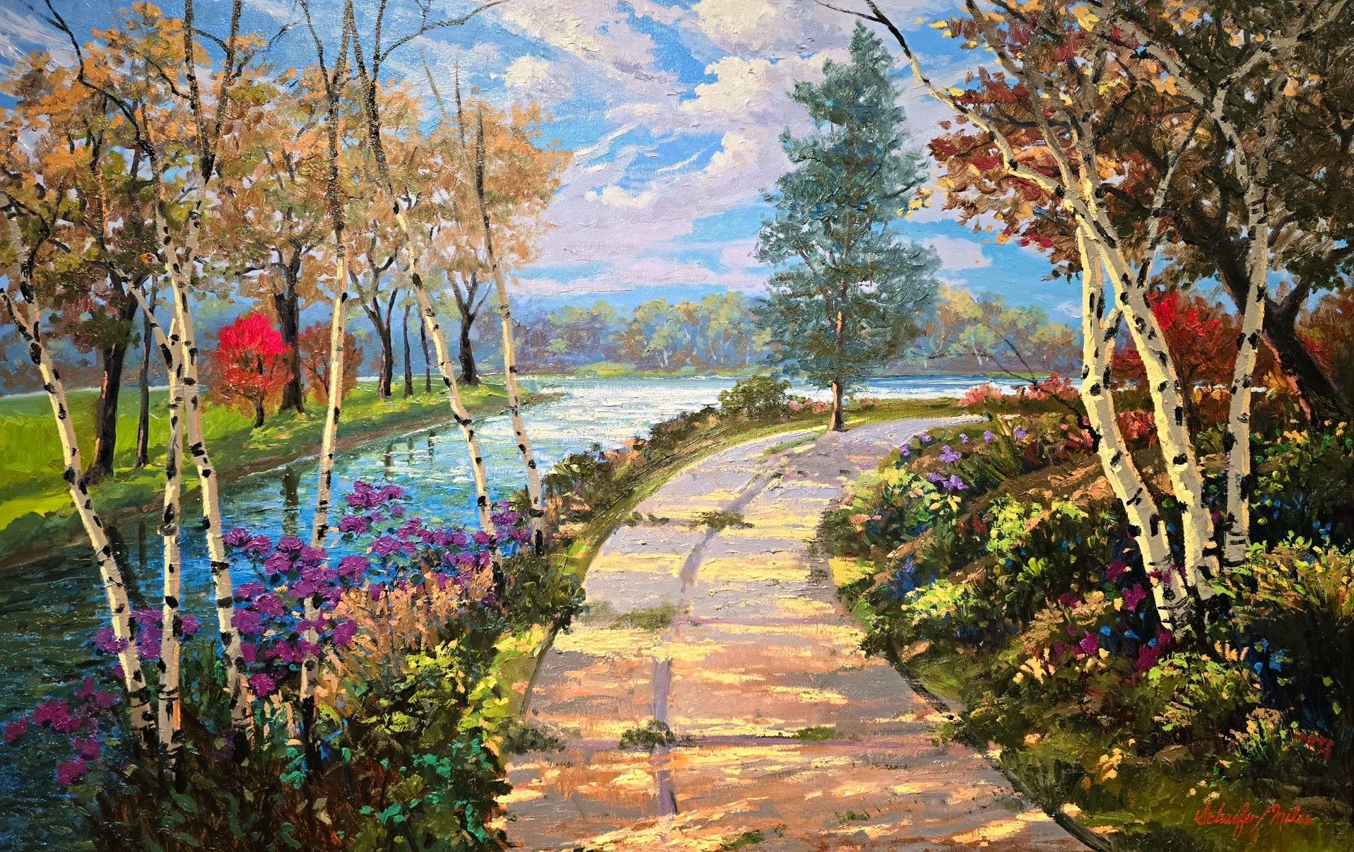 "A Path Inspired with Birch Trees" Original Oil painting - Schaefer Miles. 