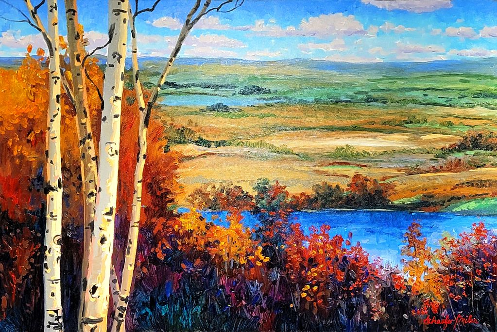 "Buena Vista" is an original oil painting by Schaefer Miles of a Fall Vista near Osseo, WI