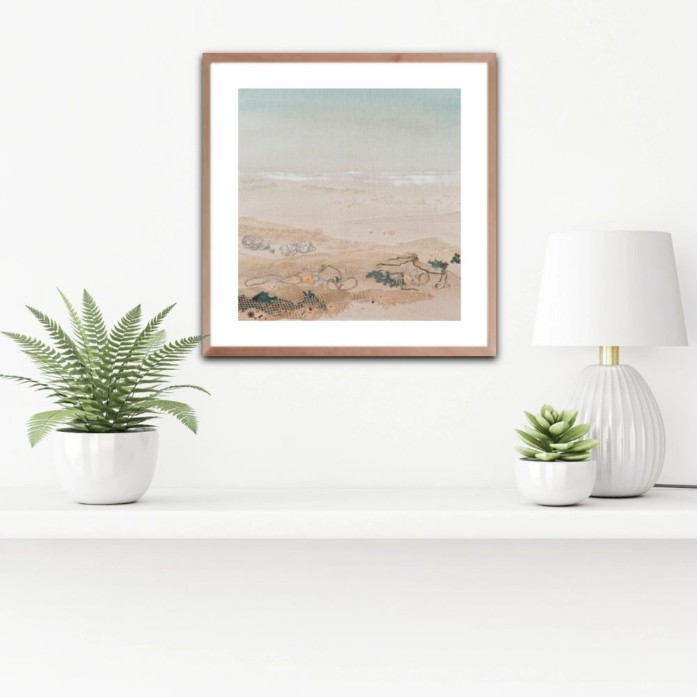 Original mixed media textile artwork ' Solitary Shore'