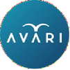 A modern blue circular logo with the word 'AVARI' and a stylized bird symbol.