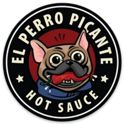 Logo of El Perro Picante hot sauce featuring a dog with a chili pepper.