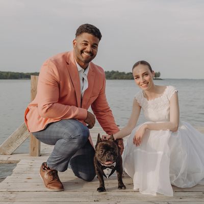 Couple with dog at Island View in Essex Maryland 