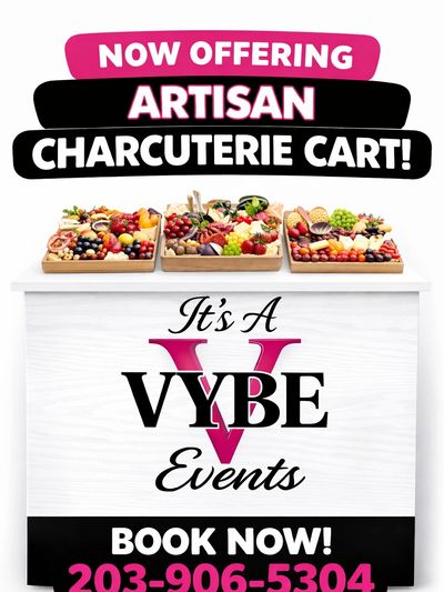 It’s A Vybe Events mobile charcuterie cart for weddings and special events in Wilson, North Carolina