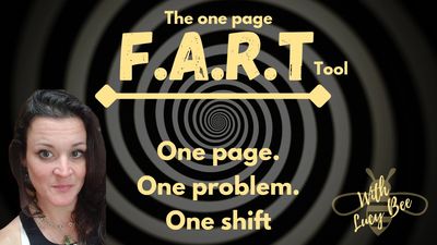 Promotional image for the F.A.R.T tool by Lucy Bee with hypnotic spiral background.
