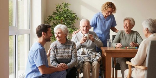 Caregivers enjoying seniors sharing stories at Angelic Care Living Millville New Jersey