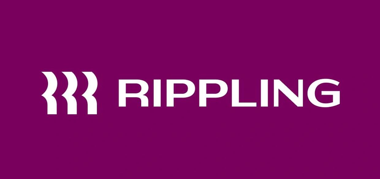 Logo of Rippling with a modern design on a purple background.