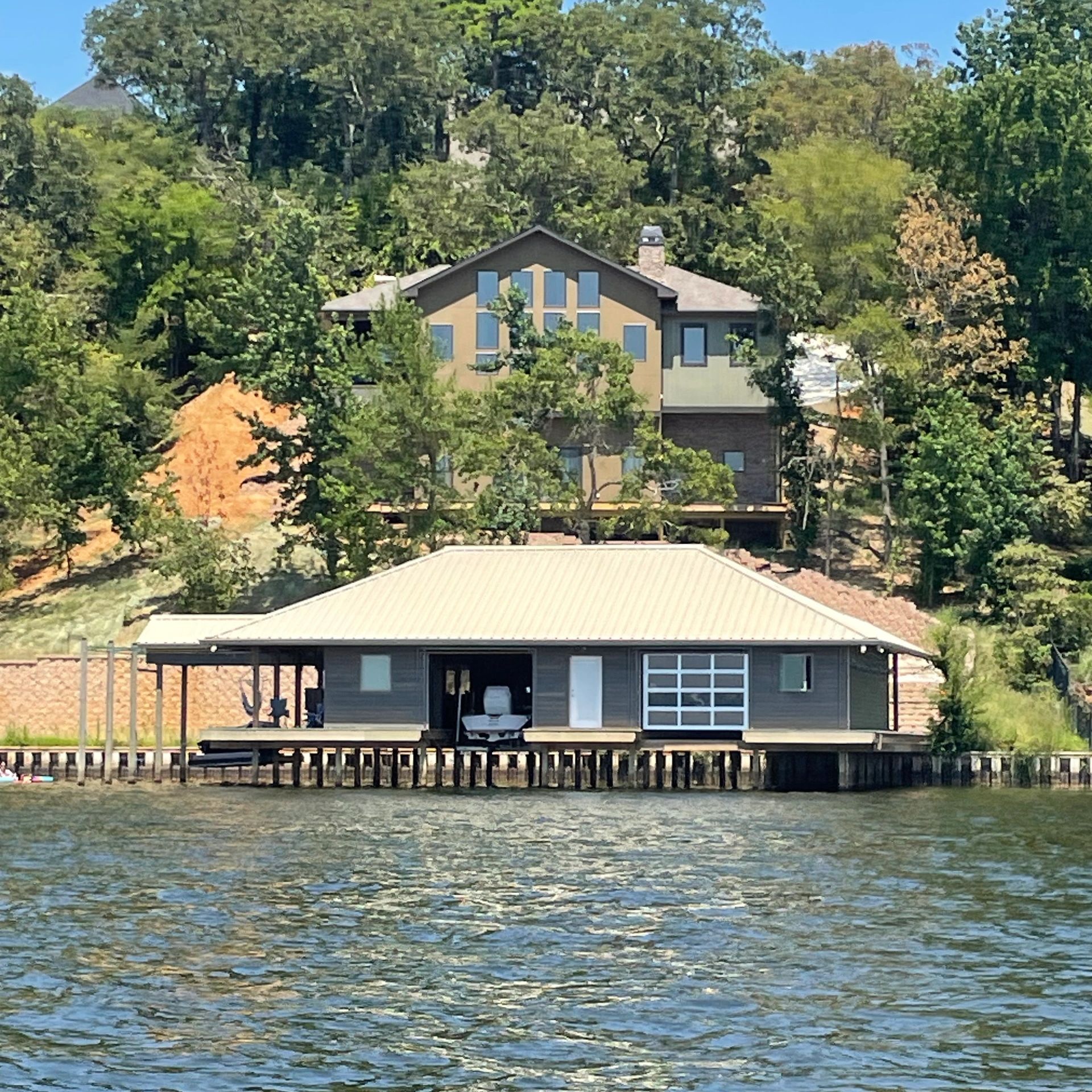 House & Boathouse - View from Lake Palestine. 