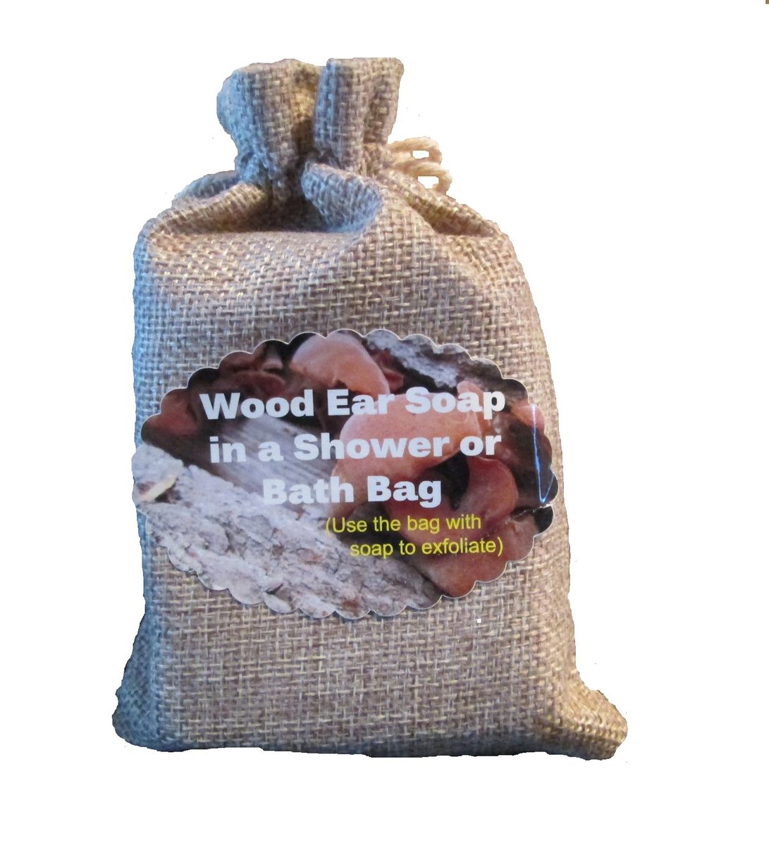 Wood Ear Soap in a Shower or Bath Bag