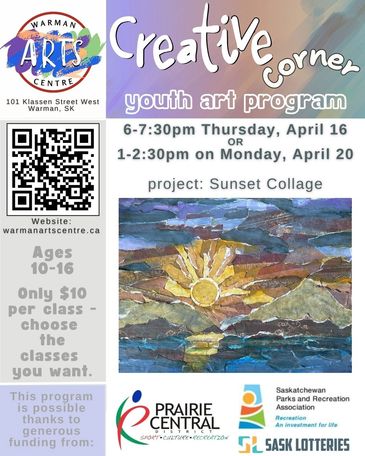 Youth art program poster for a sunset collage project in Warman, SK.