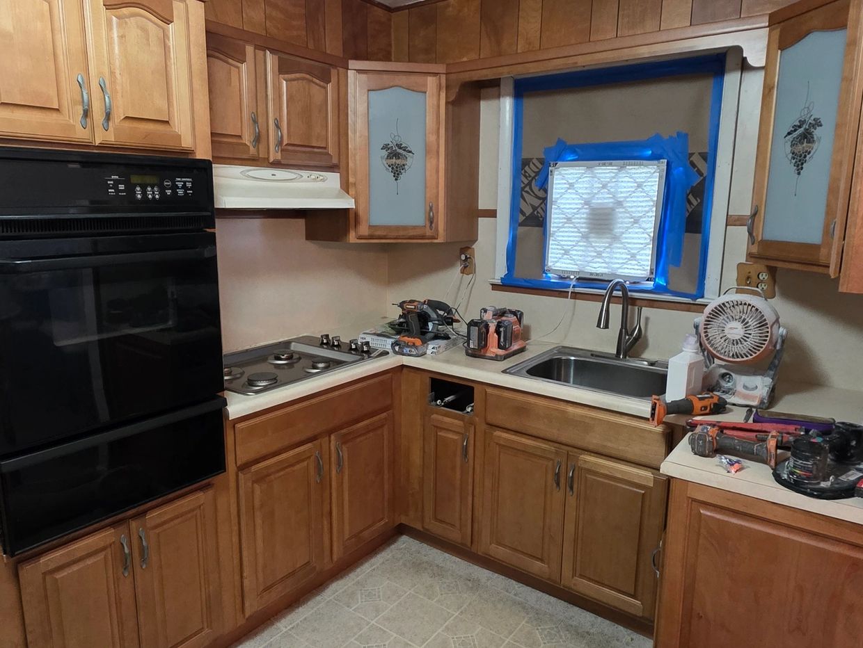 Original oak kitchen cabinets before remodel in Pennsauken NJ