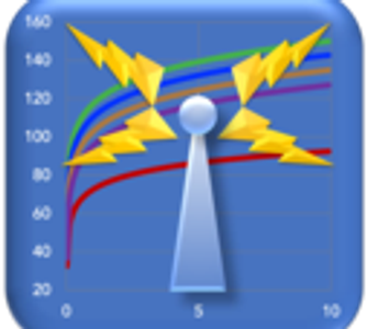 A graph with lightning bolts and a metallic pointer.
