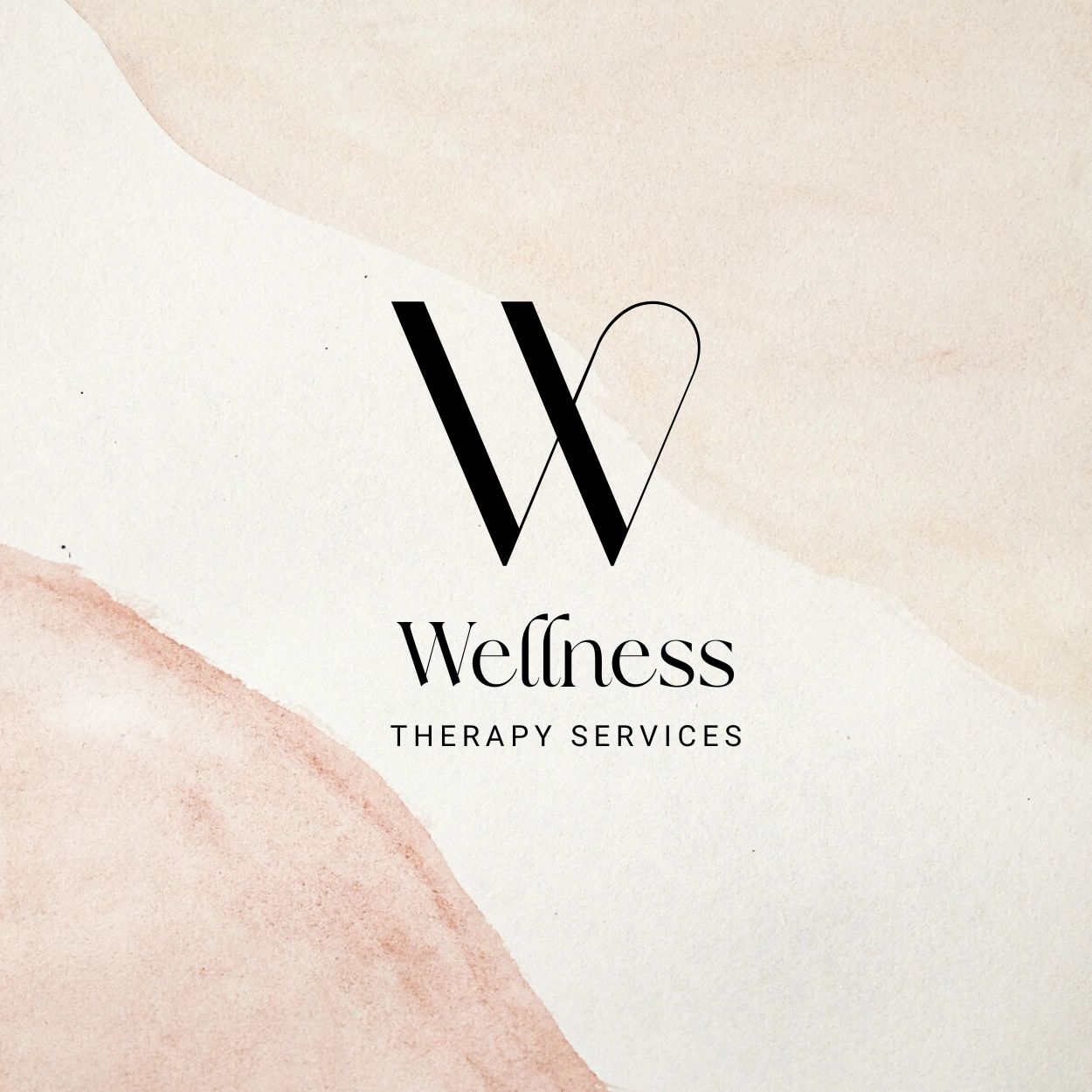 Wellness Therapy Services Logo with neutral pink and beige water color background