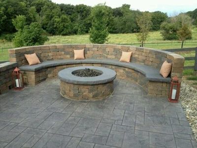 Stamped Concrete Patio. Concrete Patios Knoxville. Block Fire pit Knoxville