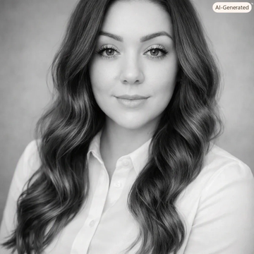 Black and white portrait of a confident woman with wavy hair.