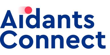 Logo of Aidants Connect with blue text and a red dot.