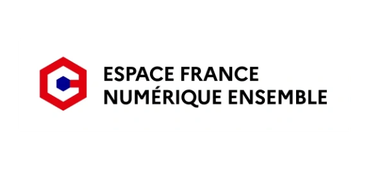 Logo of Espace France Numérique Ensemble with a hexagonal design and text.