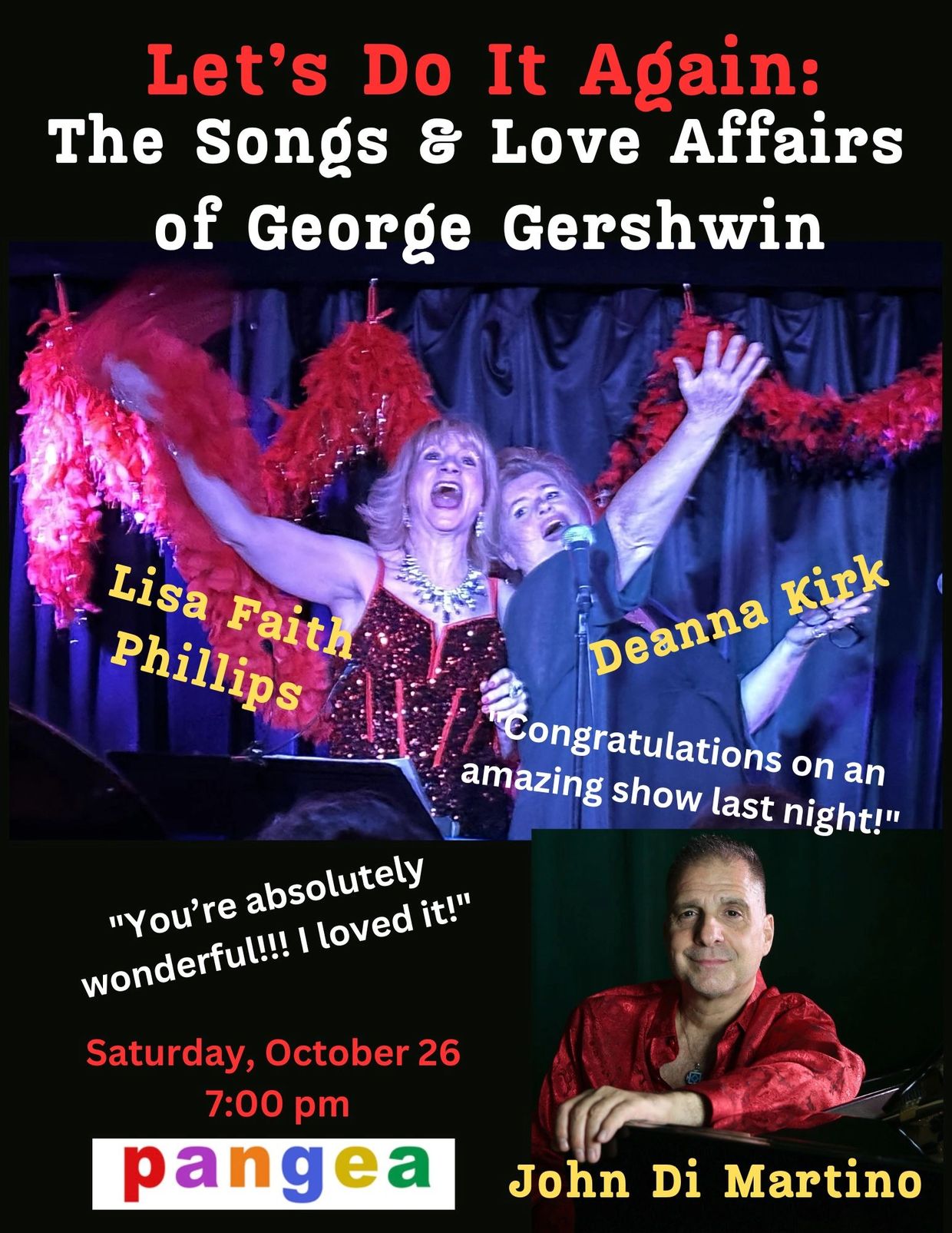 Lisa Faith Phillips George Gershwin Deanna Kirk & John Di Martino 

Sat, 10/26/24 7 pm at Pangea