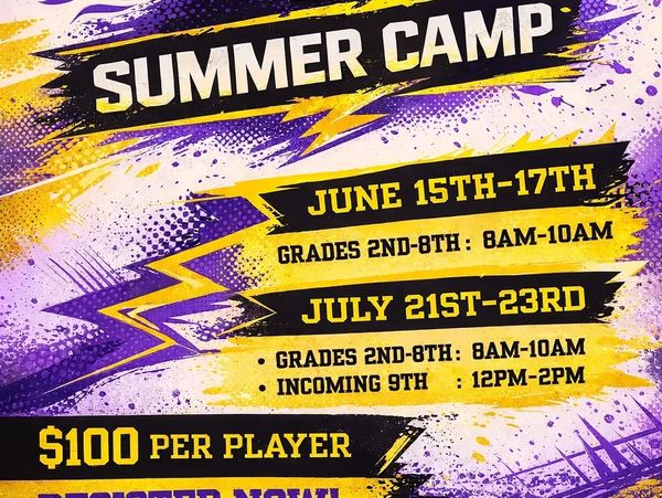 Summer camp dates and fees for grades 2-8 and incoming 9th.