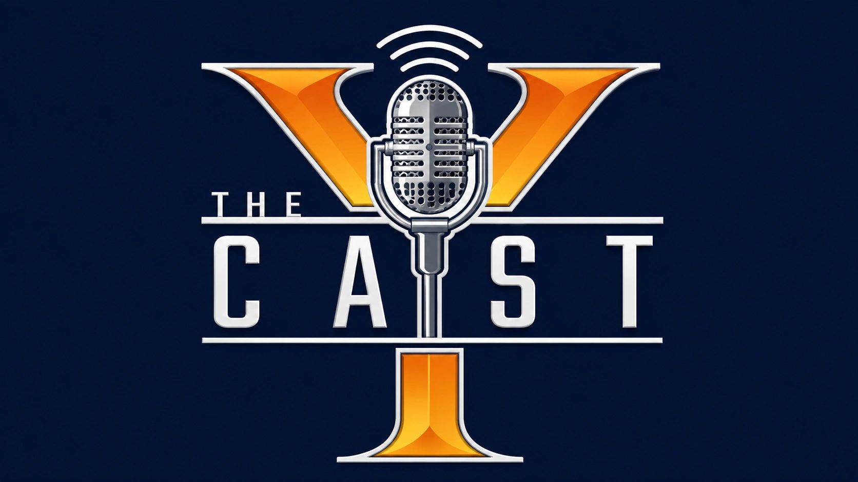 Logo for The Vycast podcast with a microphone.