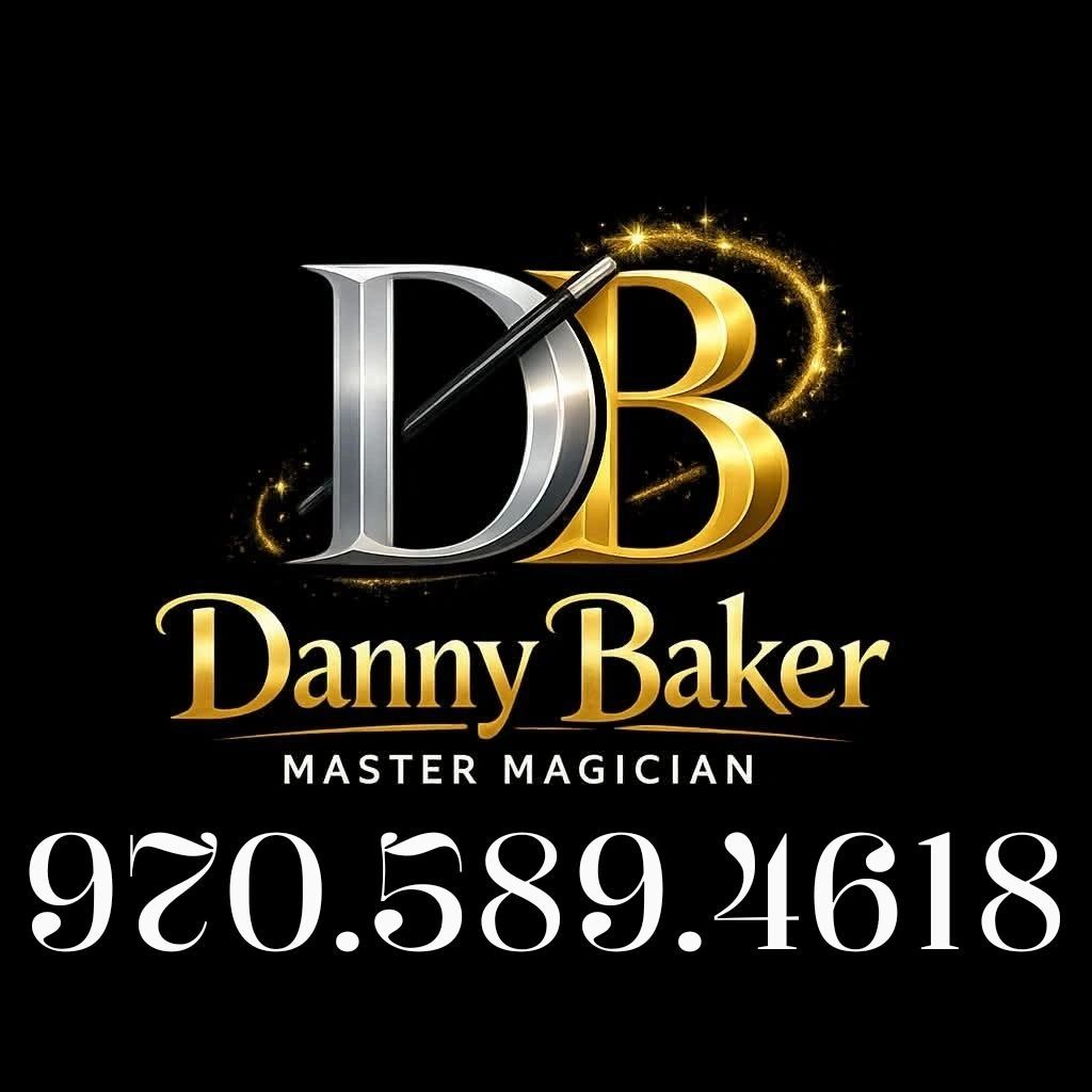 Danny Baker Master Magician logo with phone number.