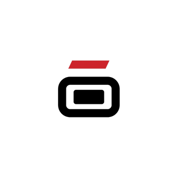 A stylized black and red abstract shape with sharp angles.