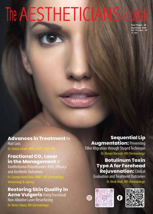 Close-up of a woman's face on The Aestheticians Journal cover.