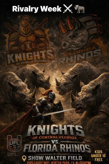 Knight faces off against rhinos in a fierce rivalry week poster.