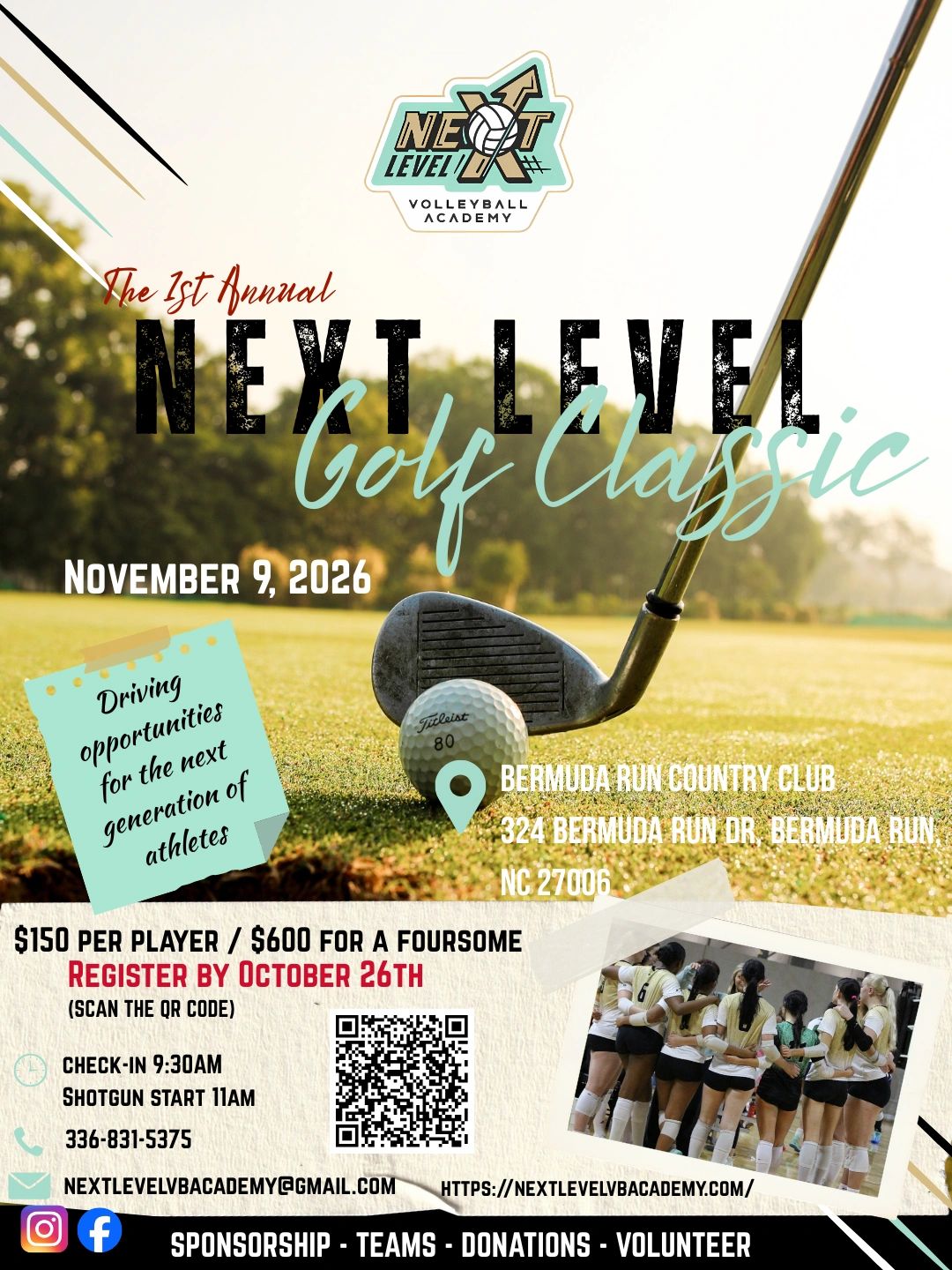 Poster for the 1st Annual Next Level Golf Classic on November 9, 2026.