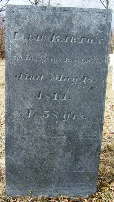 Gravestone of Ira L. Barton, Revolutionary War soldier, died 1814.