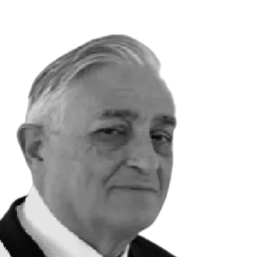 Black and white portrait of an elderly man in a suit and tie.