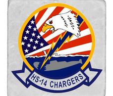 United States Navy HS-14 Chargers Anti-Submarine Warfare Squadron patch on natural marble stone.
