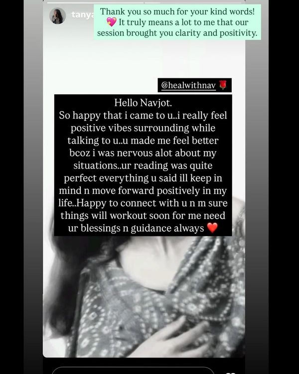 Feedback from client after soul truth session praised Nav’s intuitive clarity and energetic accuracy