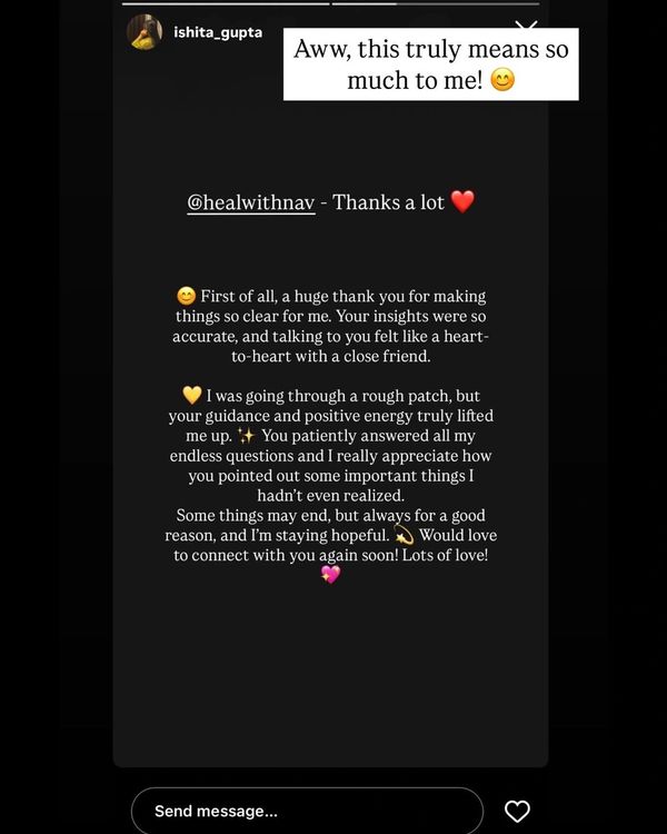 Real feedback after a 45-min tarot video call – deep emotional insight and angel guidance received.