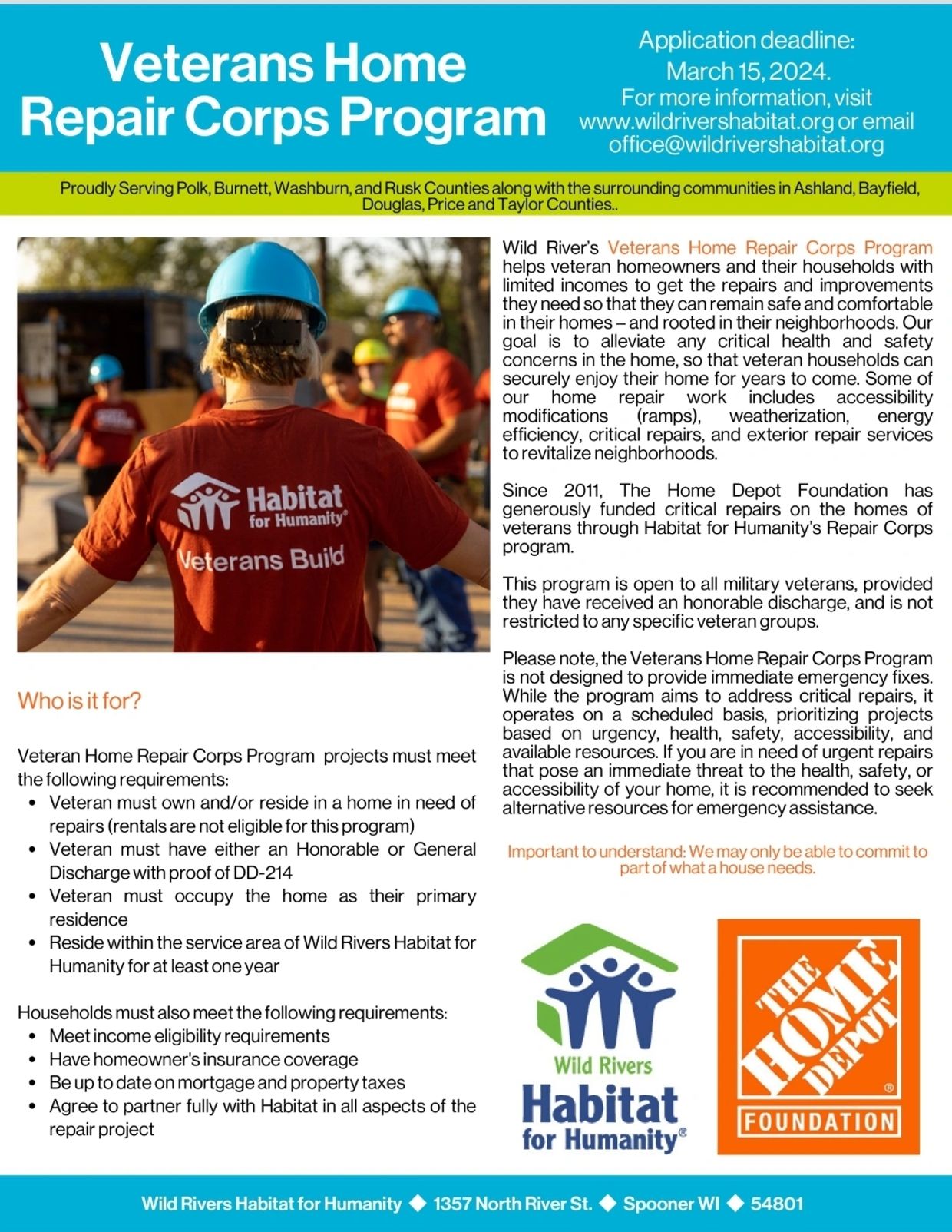 Veterans Home Repair Corps Program offers repair help to veteran homeowners with limited incomes.