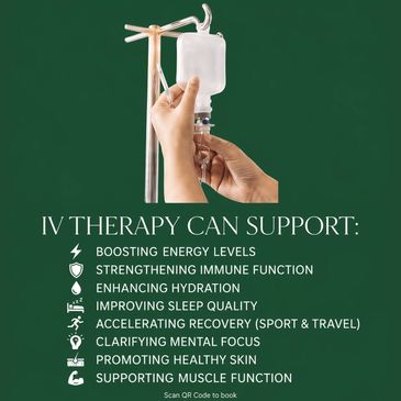 IV therapy benefits include boosting energy, immune support, hydration, sleep improvement, recovery, mental focus, skin health, and muscle function.